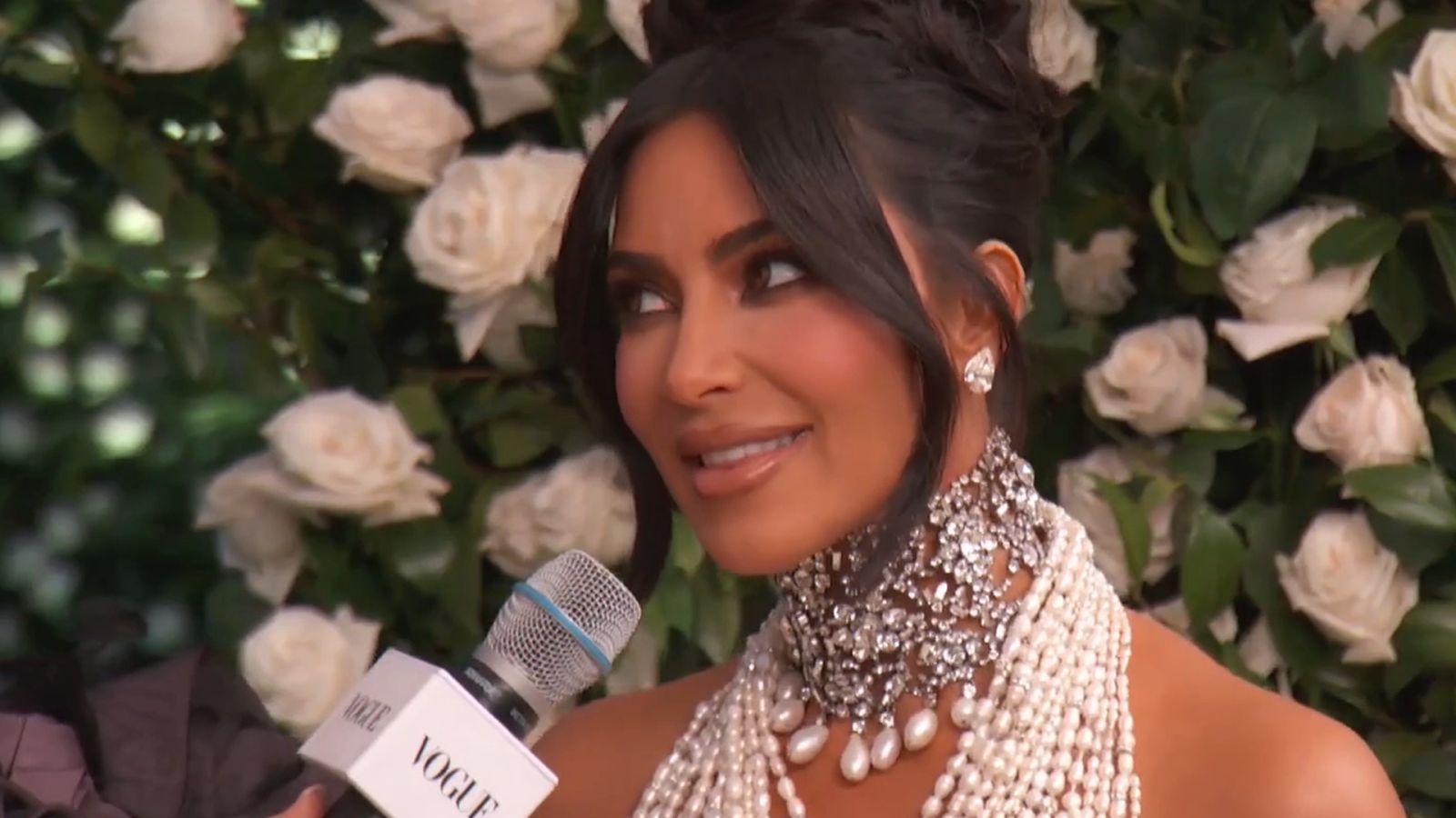 Kim Kardashian on Her Pearly Met Gala Look 